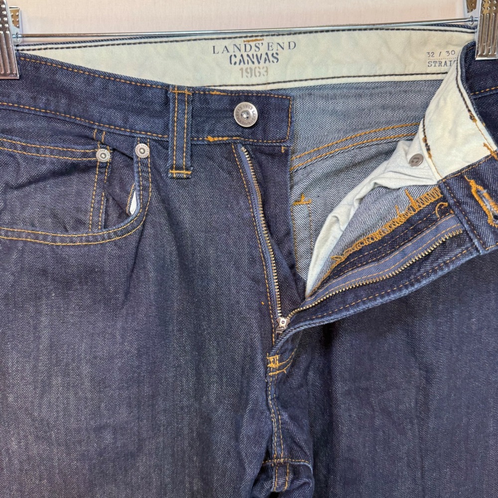 Lands End Canvas Mens Dark Wash Straight Fit Jeans Classic Staple Size 32x30 - Picture 3 of 13